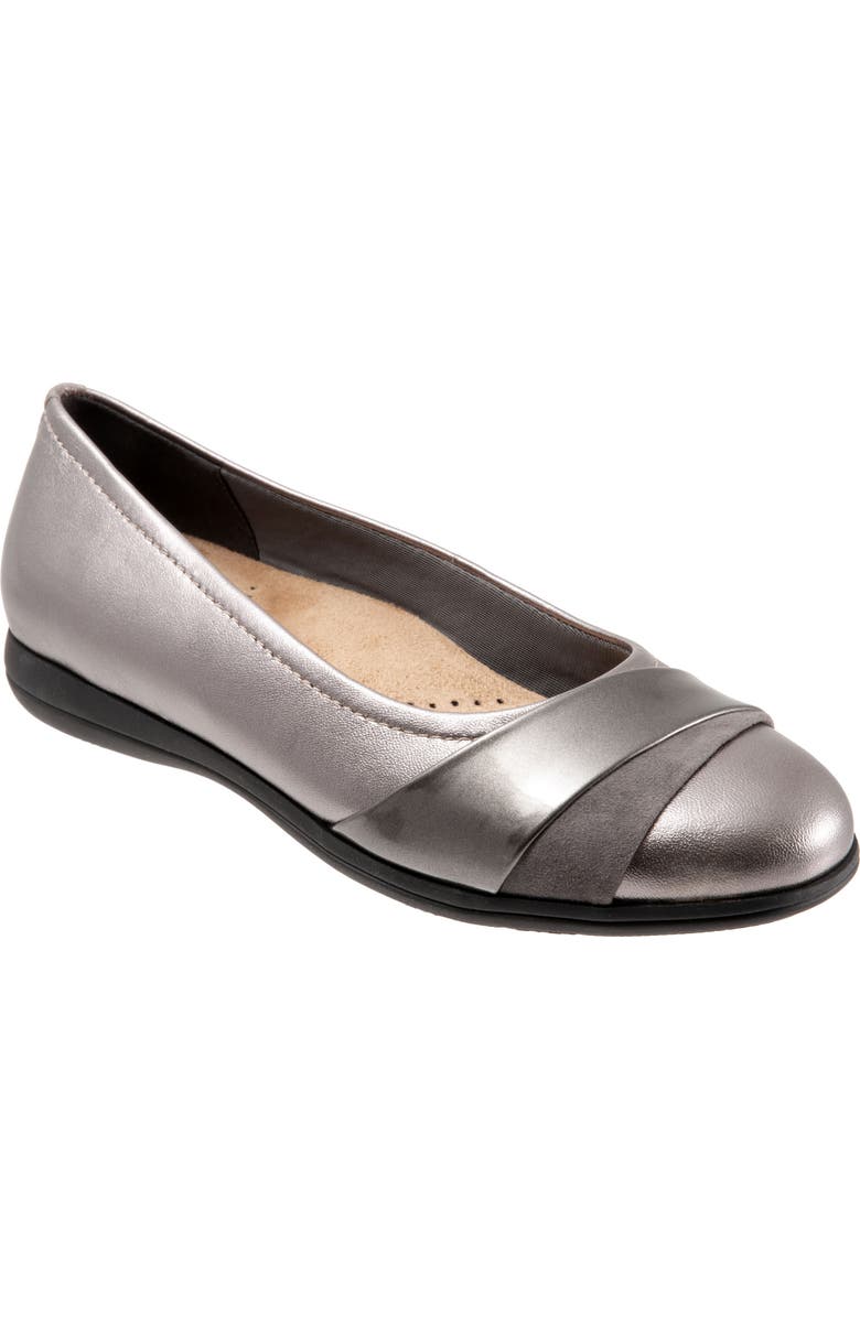 Trotters Danni Leather & Suede Flat, Main, color, Pewter