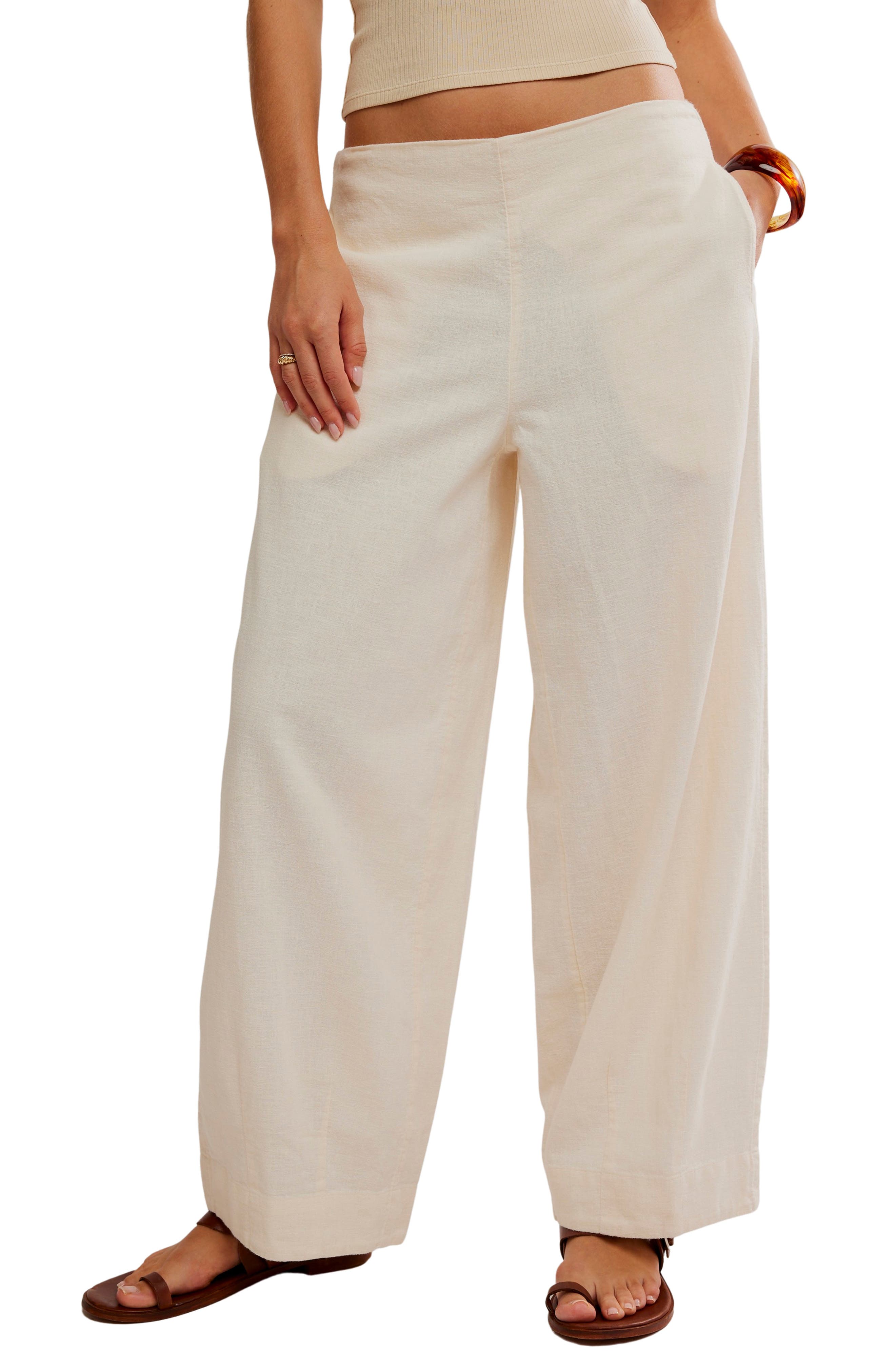 Free People Demi Wide Leg Linen Blend Pants In Neutral