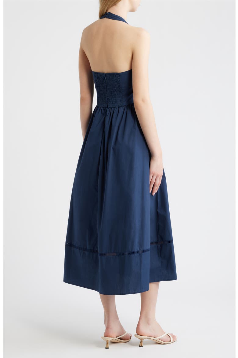 Ladder Stitch Detail Halter Neck Cotton Dress, Alternate, color, NAVY