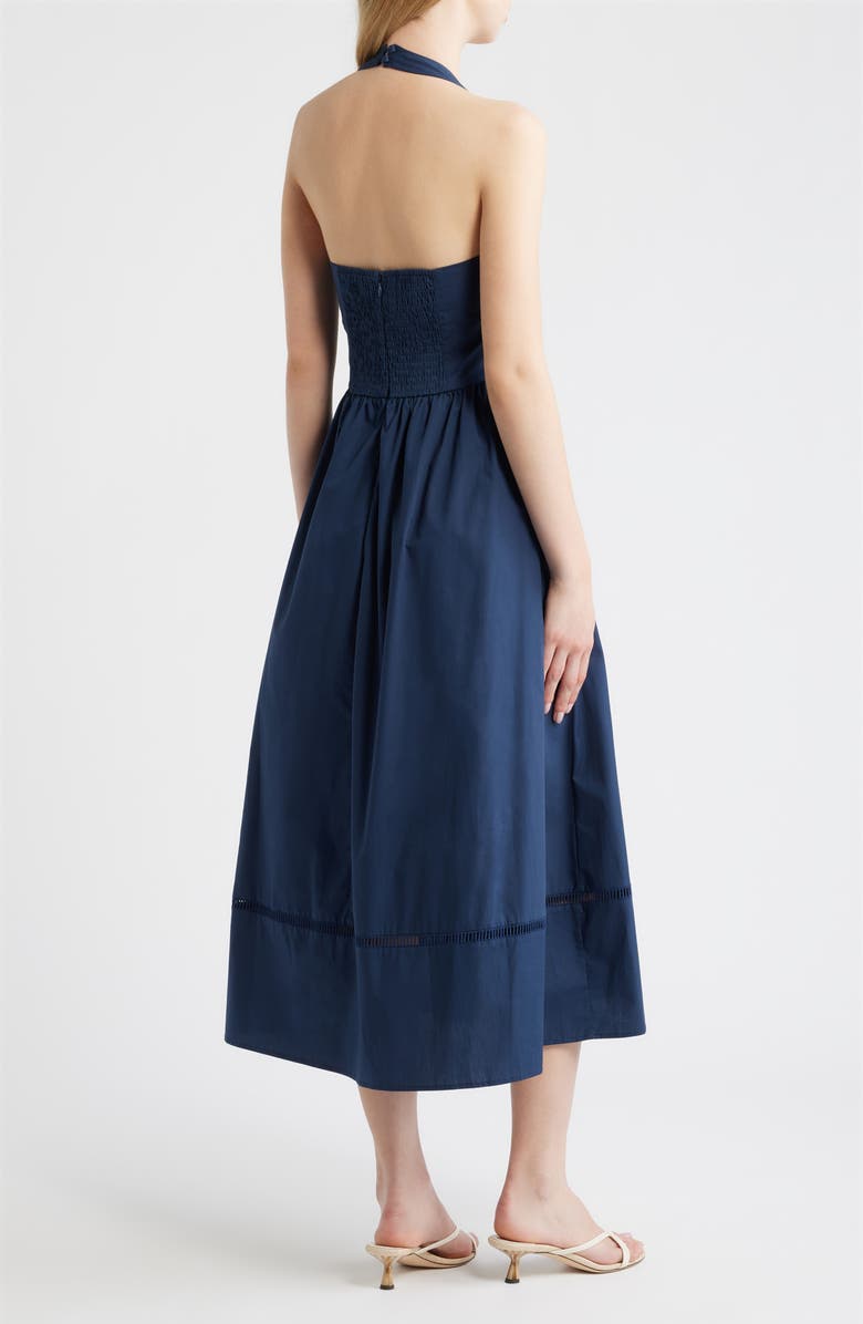 MOON RIVER Ladder Stitch Detail Halter Neck Cotton Dress, Alternate, color, Navy