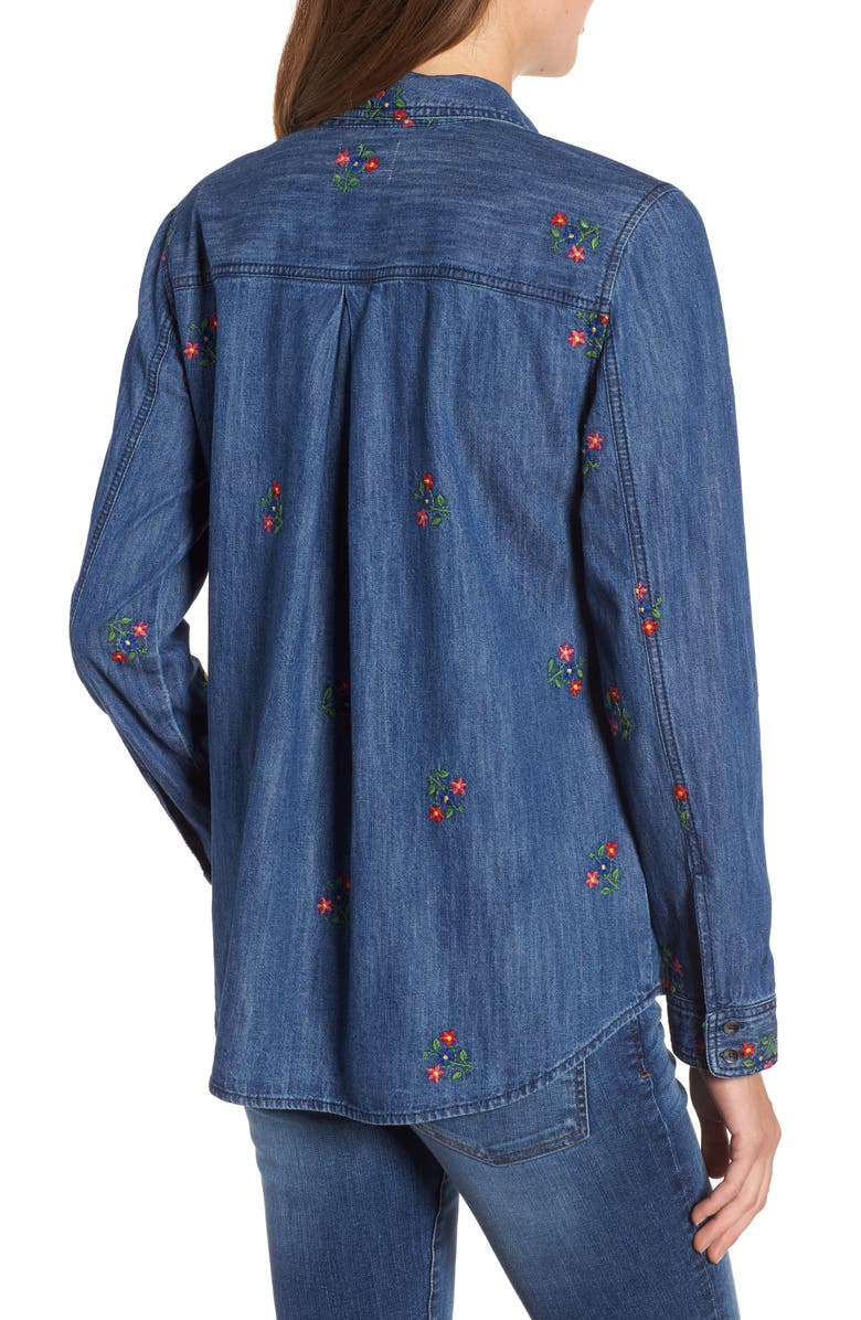 Caslon<sup>®</sup> Floral Embroidery Cotton Denim Shirt, Alternate, color, 
