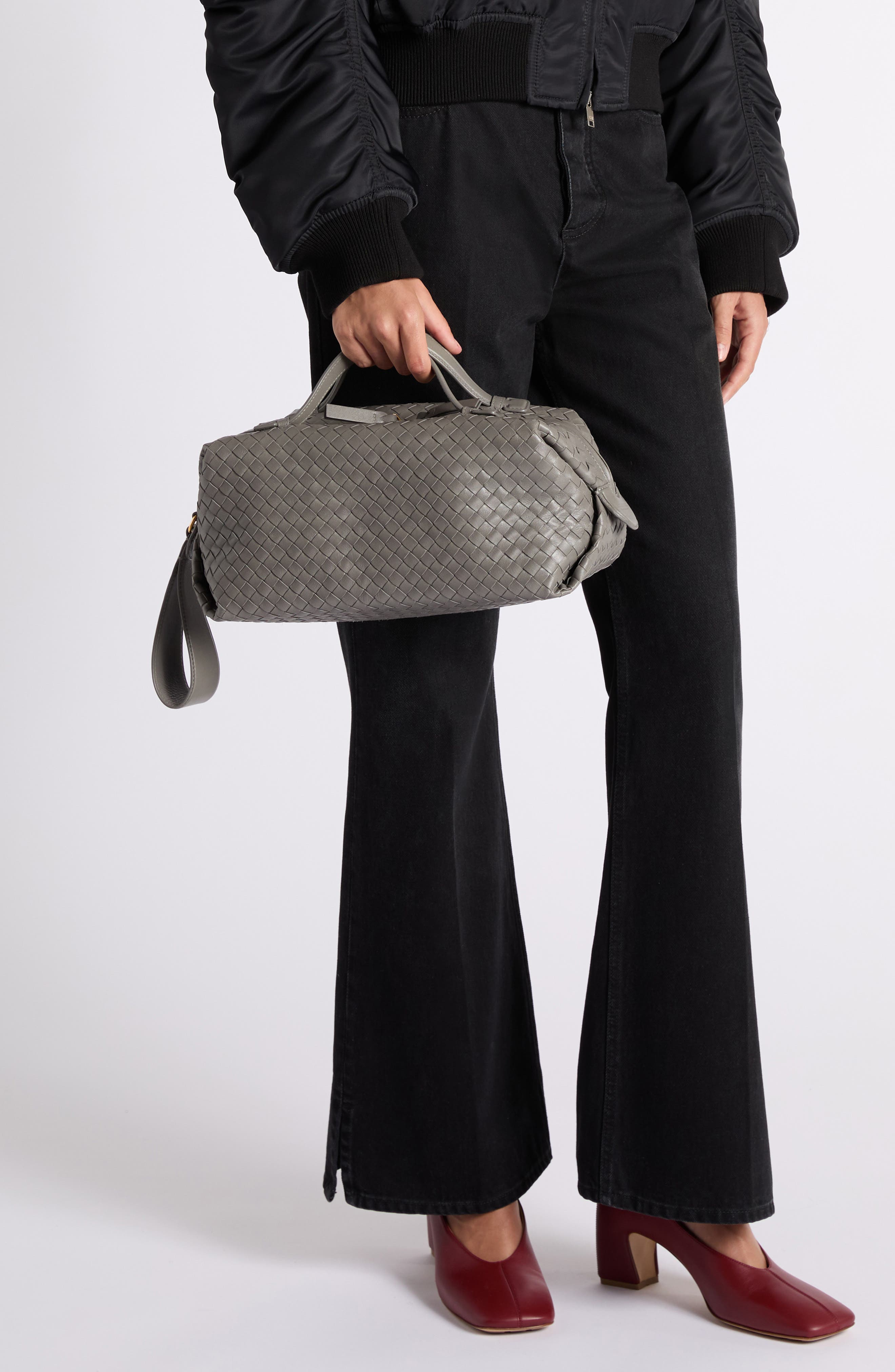 Bottega Veneta Intrecciato Leather East/West Top Handle Bag, Alternate, color, 1647 Basalt-Brass V