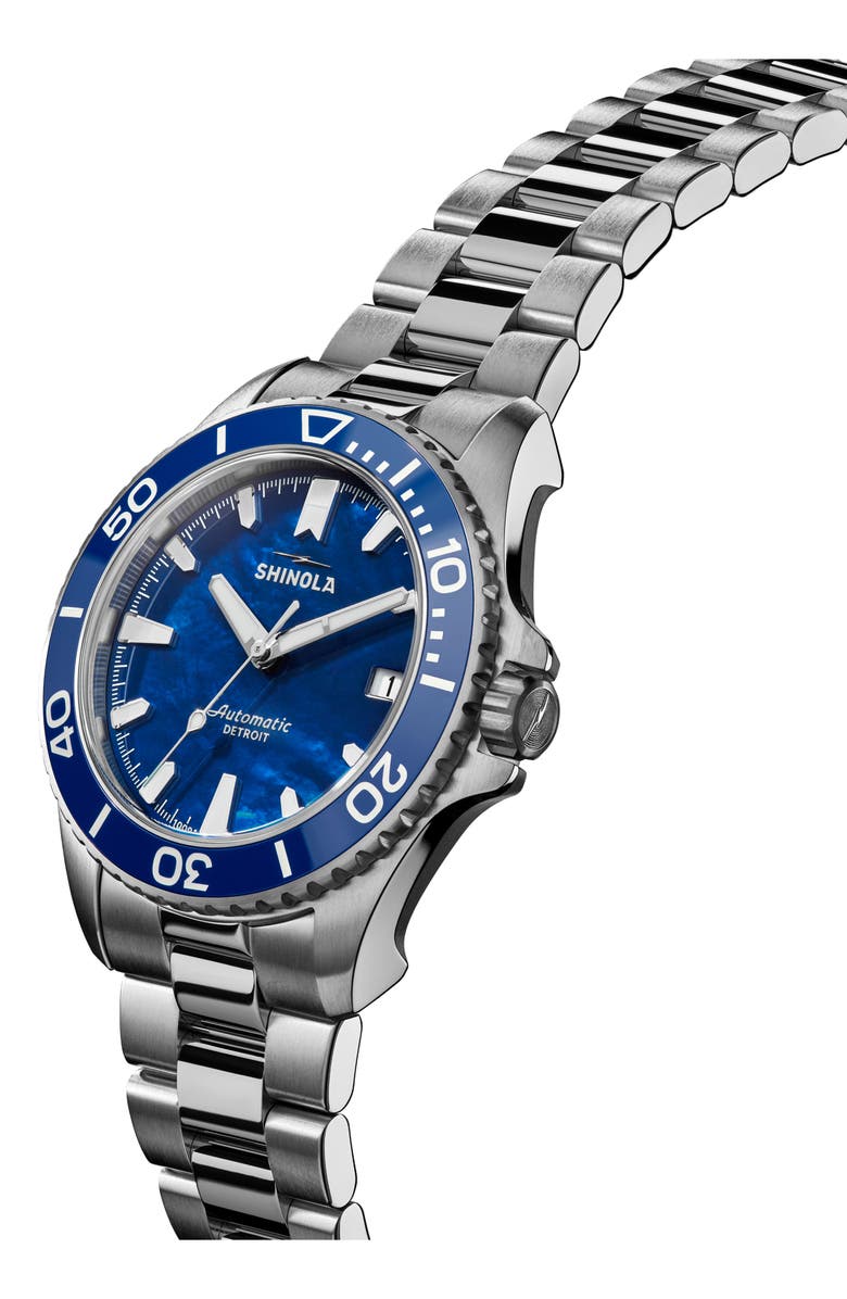 Shinola Monster Lake Michigan Automatic Dive Bracelet Watch, 39mm, Alternate, color, Lake Blue Mother Of Pearl