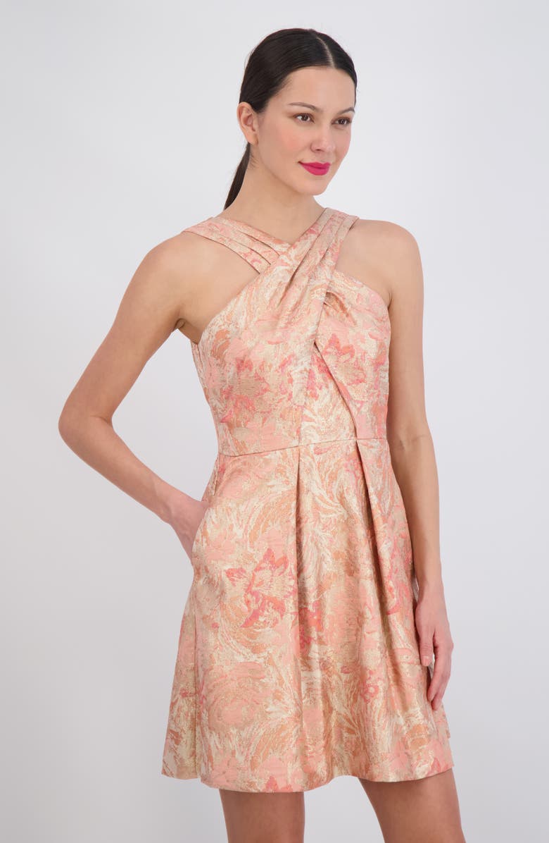 Vince Camuto Floral Jacquard Fit & Flare Minidress, Alternate, color, Coral