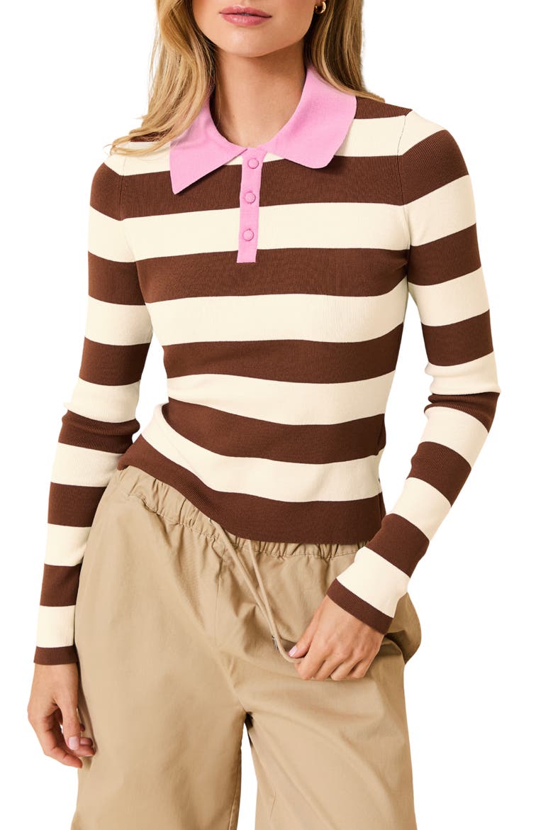 The Debra Rubgy Stripe Top, Main, color, COCONUT X BONBON