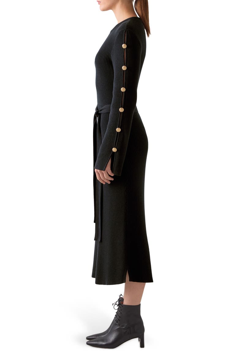 Mirren Long Sleeve Rib Organic Cotton Maxi Dress, Alternate, color, BLACK