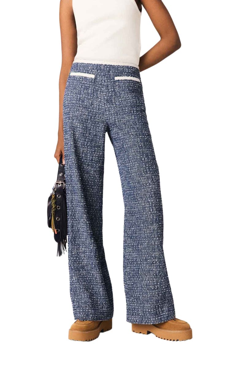 maje Tweed trousers, Main, color, Navy