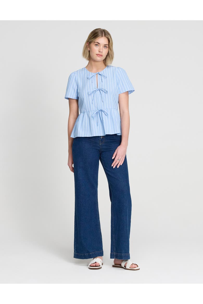Bridie Stripe Cotton Tie Front  Top, Alternate, color, Blue Stripe