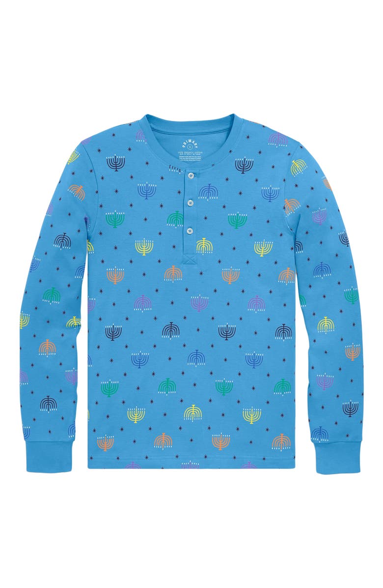 Primary Adult Organic Henley Pj Top In Rainbow Menorahs, Main, color, 