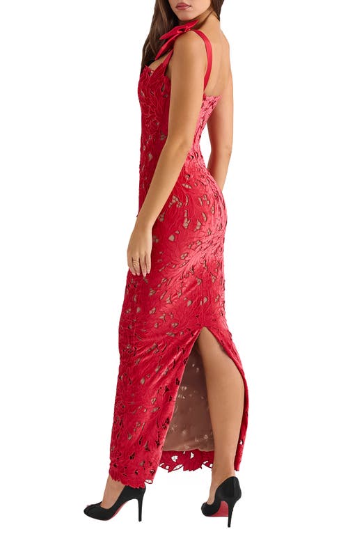 House Of Cb Tiff-a Three-piece Floral Embroidered Midi Dress In Hauted Red