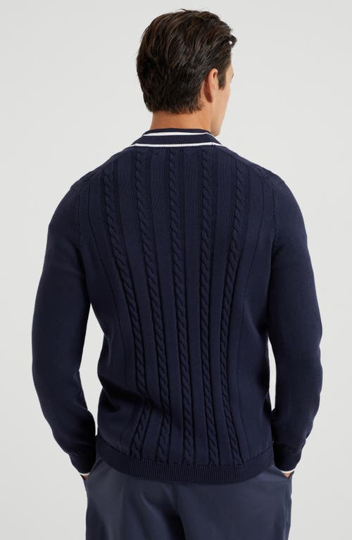 Brunello Cucinelli Cotton Knit Tennis Cardigan In Navy Blue
