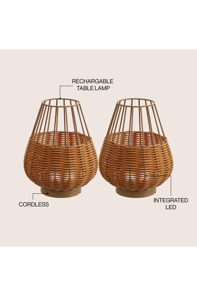 10" Indoor/Outdoor Rechargeable/Cordless Dimmable LED Table Lamp(Set of 2), Alternate, color, Light Brown Brown