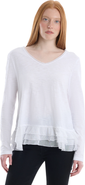 WILT Clothing V-Neck Mixed Media Long Sleeve Tee With Ruffle Hem
