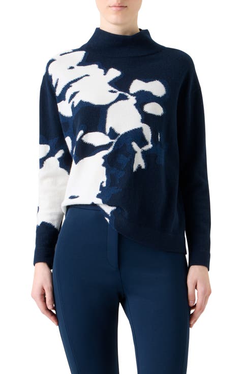 Wildflower Intarsia Cashmere Mock Neck Sweater