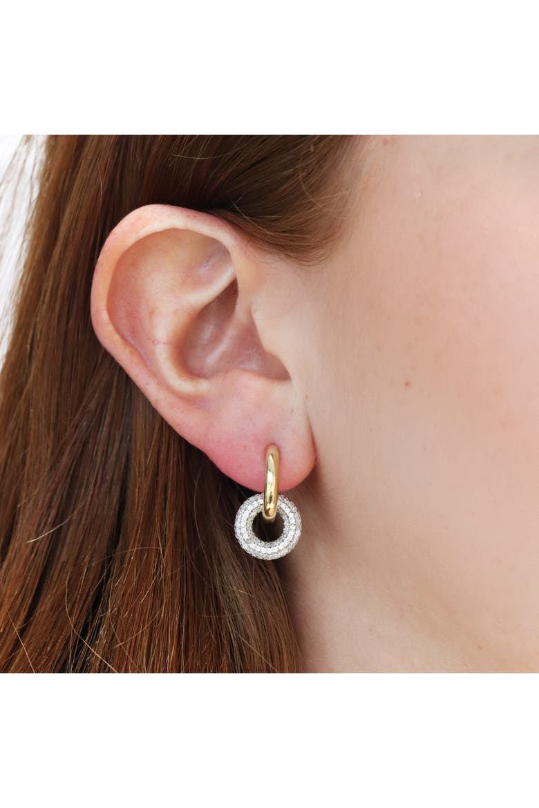 CZ Double Drop Hoop Earrings, Alternate, color, Gold-Plated Sterling Silver