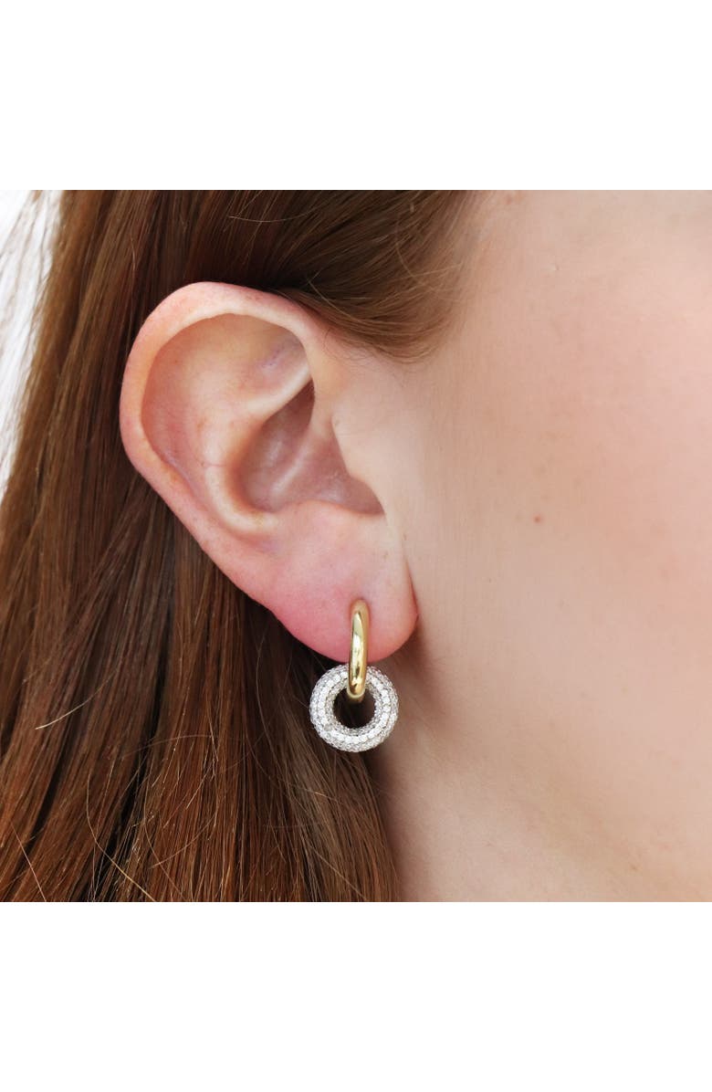 The Lovery Fine Jewelry CZ Double Drop Hoop Earrings, Alternate, color, Gold-Plated Sterling Silver