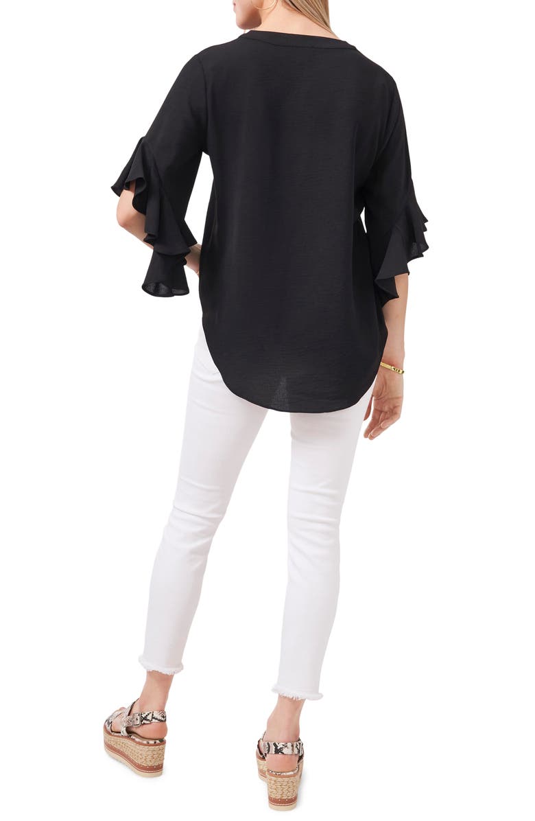 Vince Camuto Flutter Sleeve Henley Blouse, Alternate, color, 
