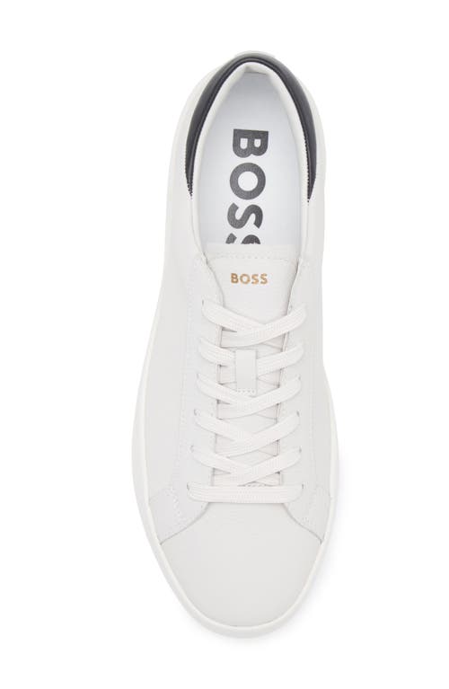 Hugo Boss Boss Belwar Low Top Pebbled Leather Sneaker In White