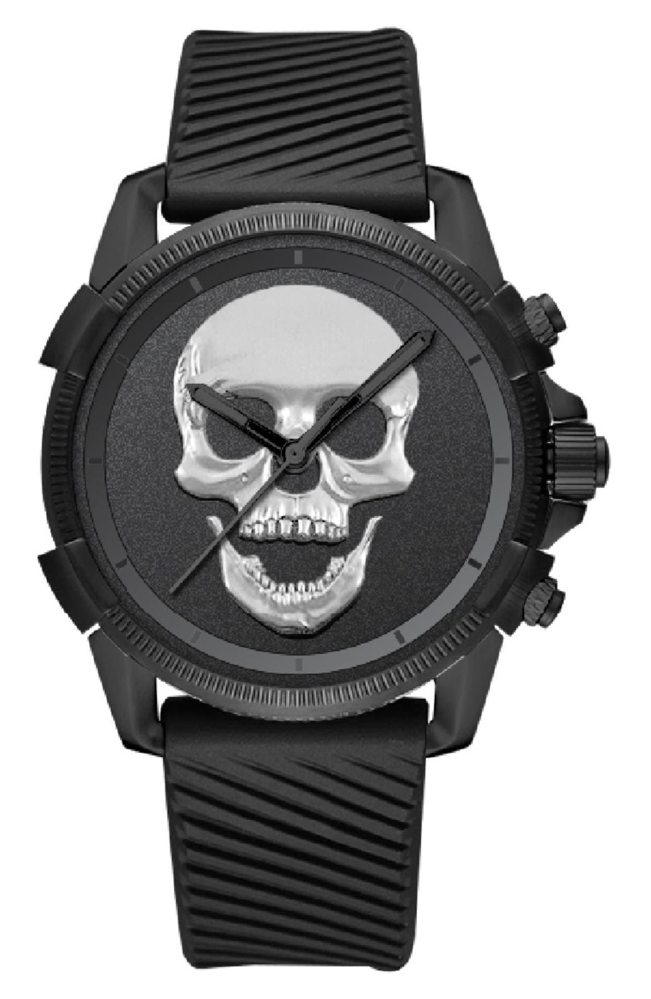 I TOUCH x Ed Hardy Skull Silicone Strap Watch, 40mm