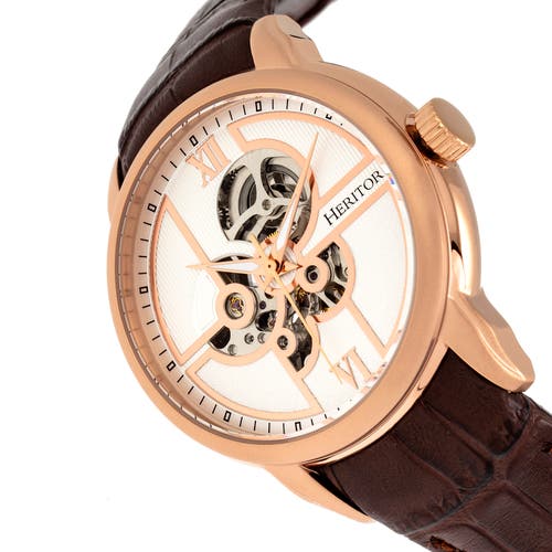 Heritor Automatic Sanford Semi-skeleton Leather-band Watch In Gold