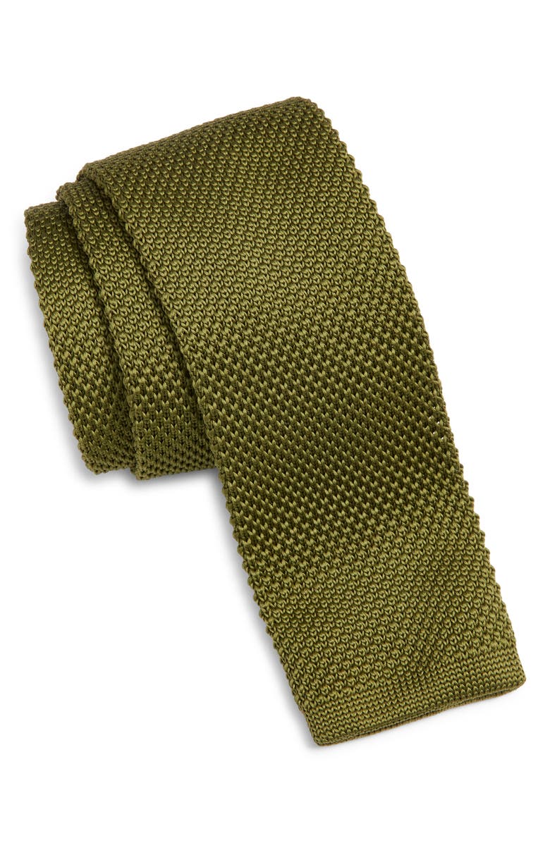 CLIFTON WILSON Forest Green Knit Silk Tie, Main, color, Green