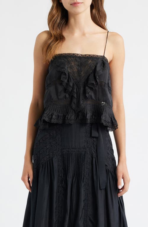 Loveshackfancy Ondeline Ruffle & Lace Silk Camisole In Black