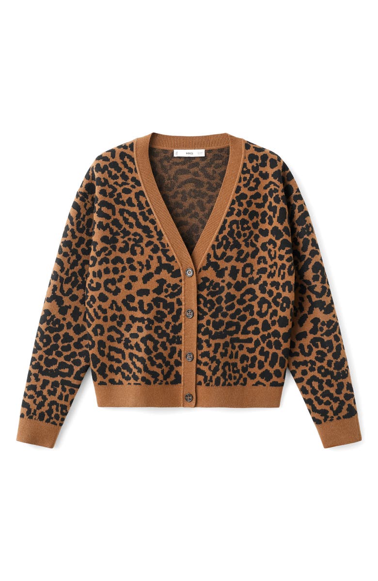 MANGO Leopard Jacquard Cardigan, Alternate, color, Medium Brown