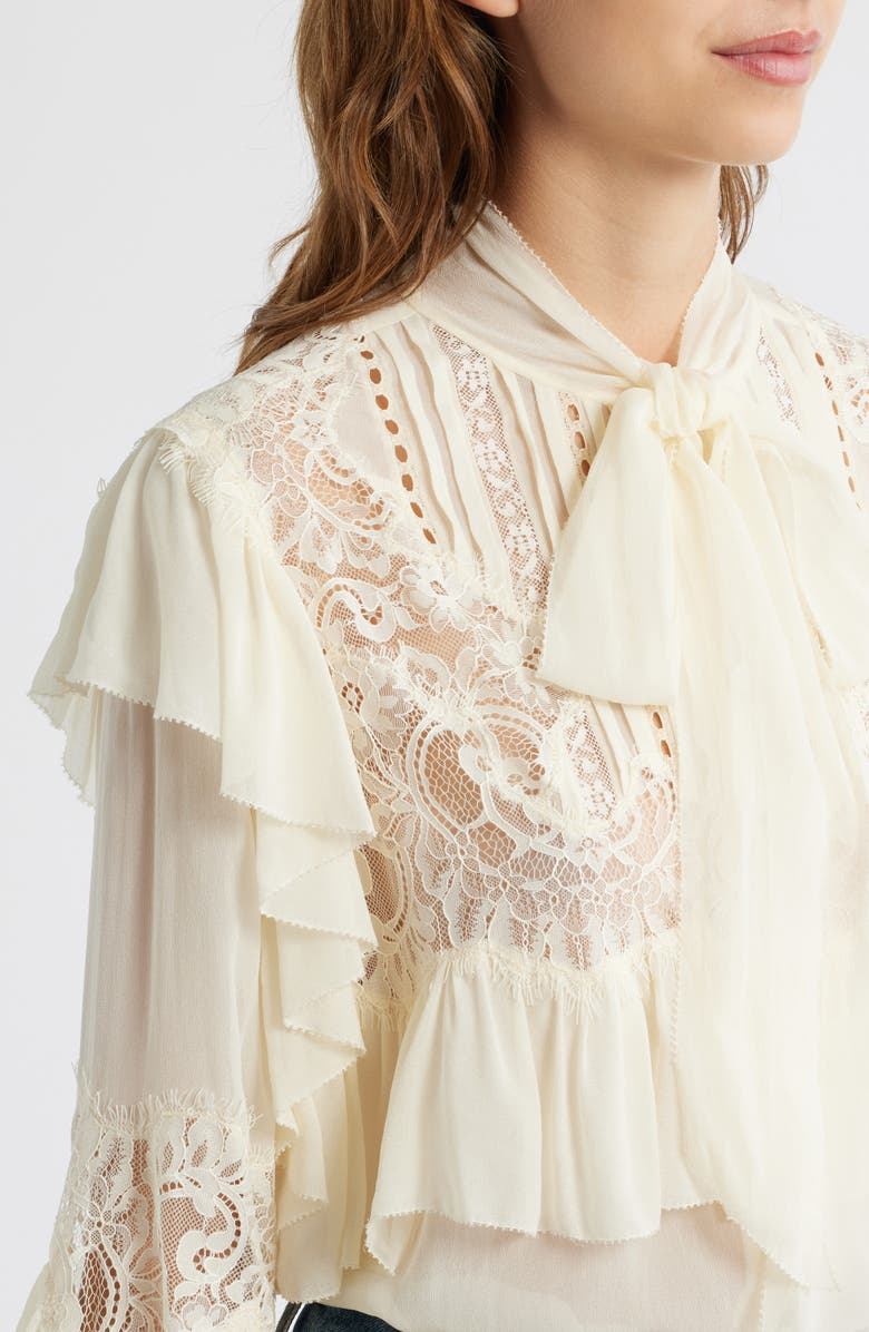 LoveShackFancy Farah Ruffle Detail Button-Up Shirt, Alternate, color, Ivory