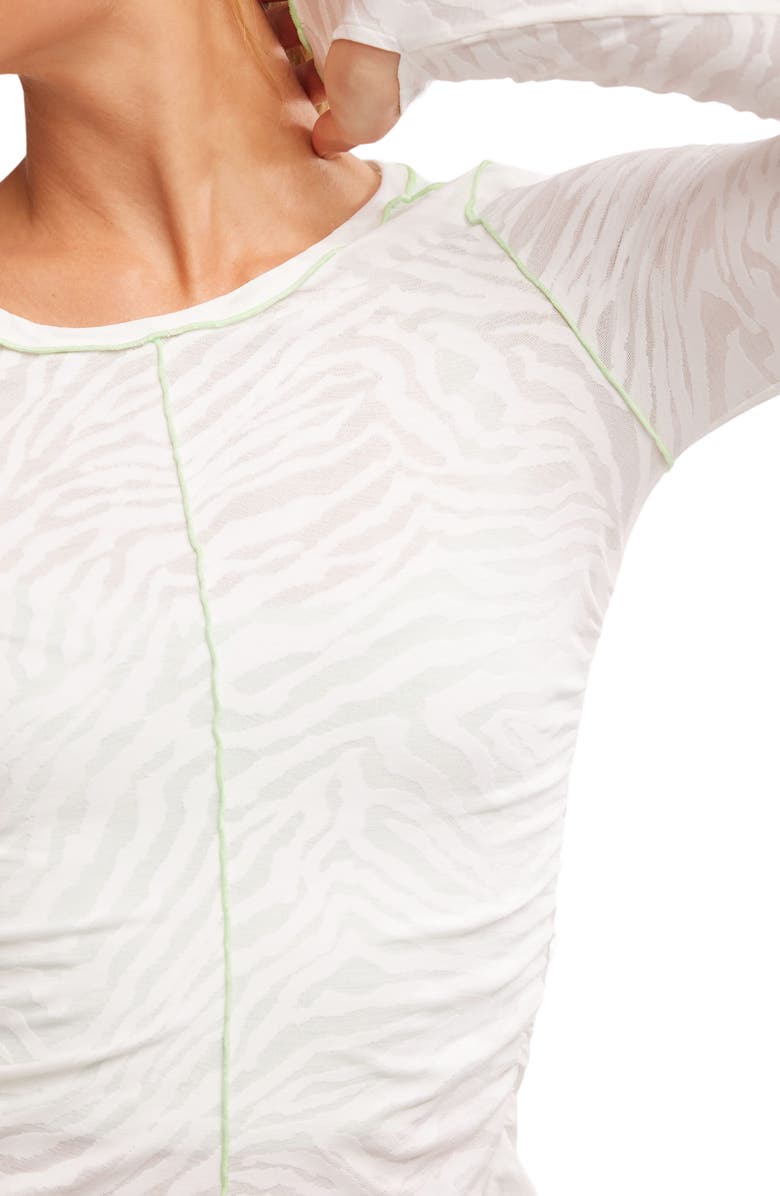 Free People FP Movement Right on Run Long Sleeve Jacquard Top, Alternate, color, White Animal Jacquard