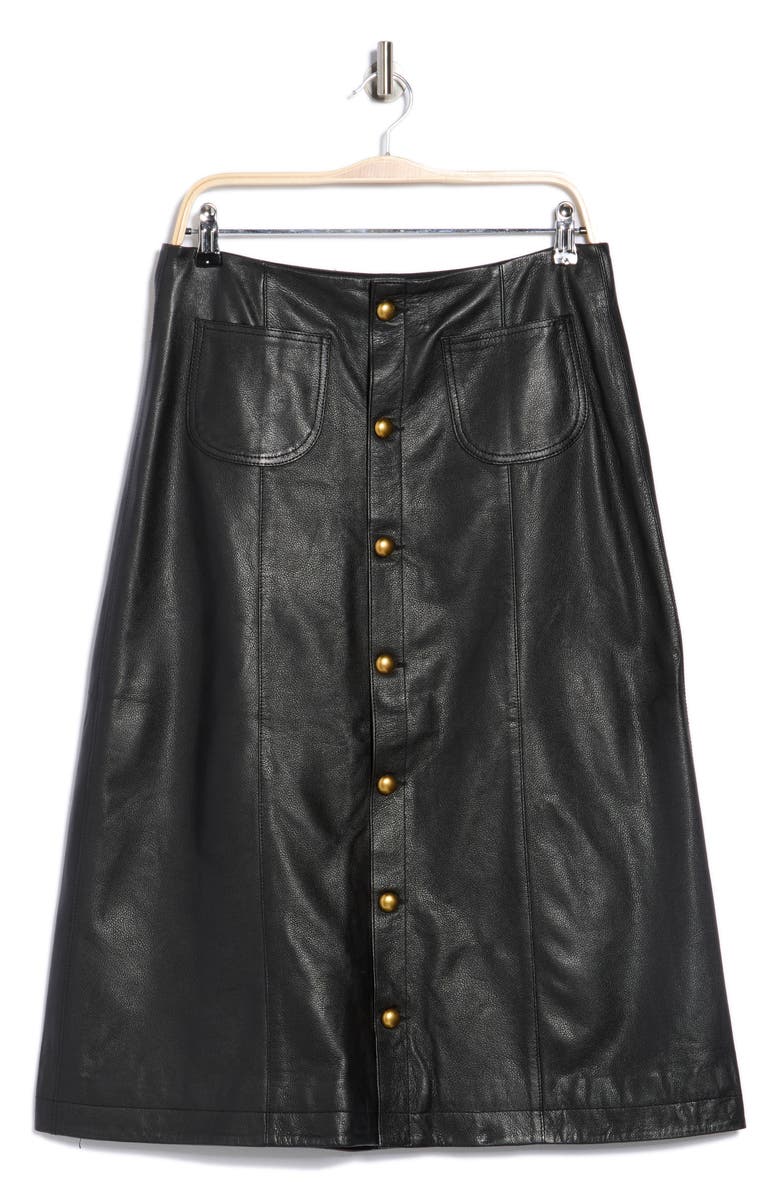 DL1961 Button-Through Leather Skirt, Alternate, color, Obsidian
