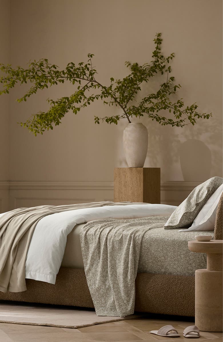 Boll & Branch Signature Garden Print Hemmed Organic Cotton Sheet Set, Alternate, color, Oak