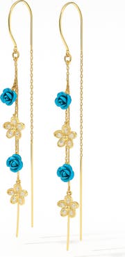 LA MENO Aqua Flower Threader Earrings