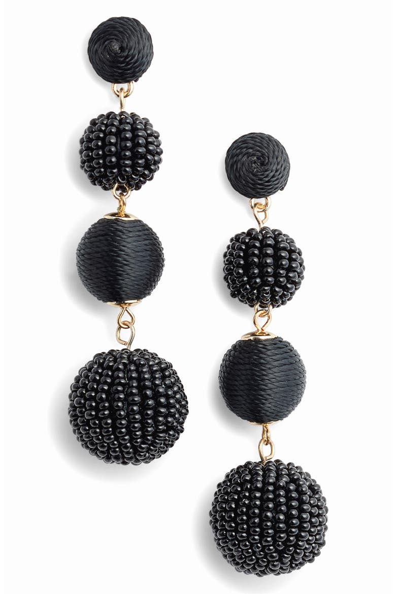 Mixed Bead & Thread Drop Earrings, Main, color, BLACK