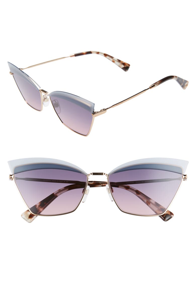 60mm Cat Eye Sunglasses, Main, color, ROSE GOLD/ BLUE