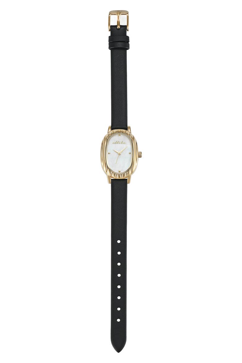 Timeless Texture Leather Strap Watch, Alternate, color, BLACK