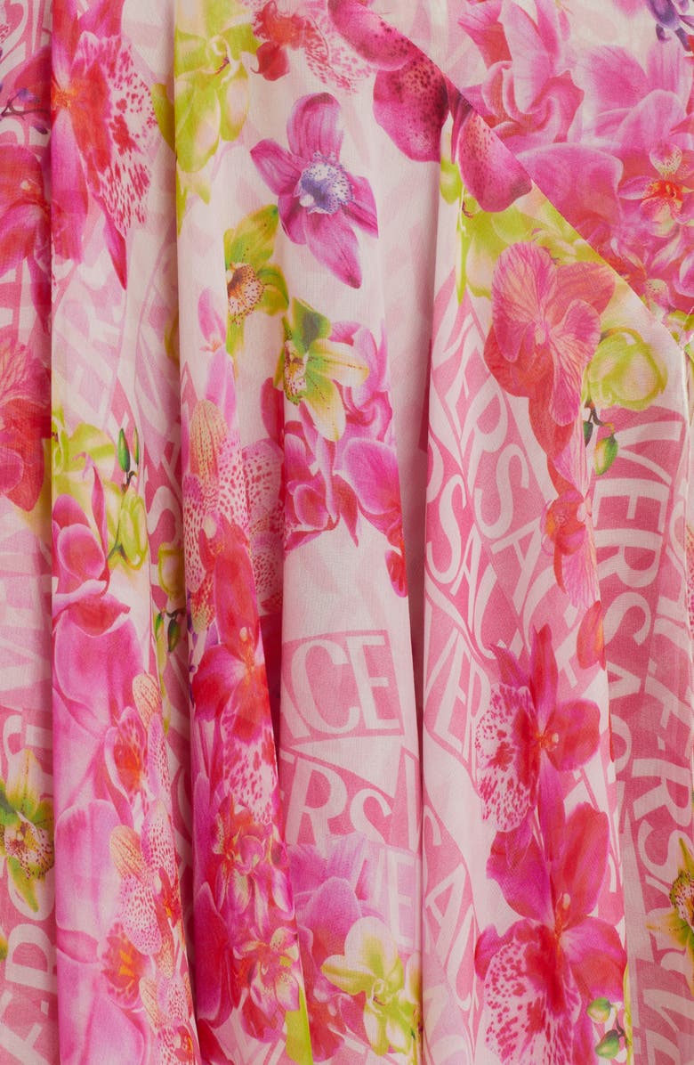 Versace Orchid Print Handkerchief Hem Silk Chiffon Dress, Alternate, color, 