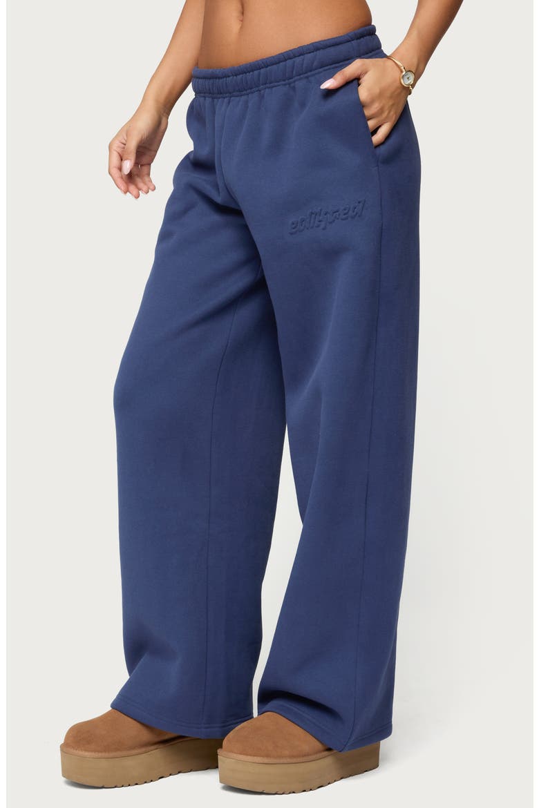 Totally Edikted Fleece Logo Sweatpants, Alternate, color, NAVY