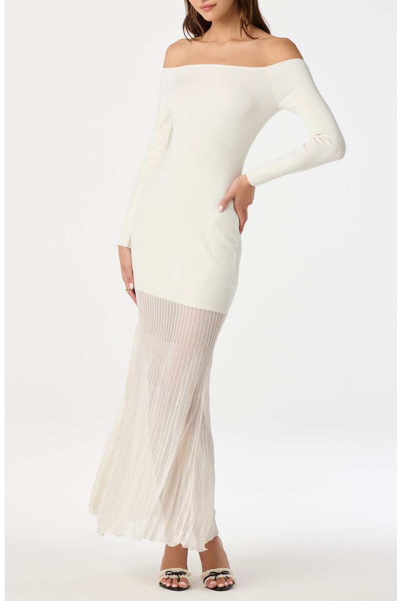 Long Sleeve Off the Shoulder Mixed Media Dress, Alternate, color, CREAM