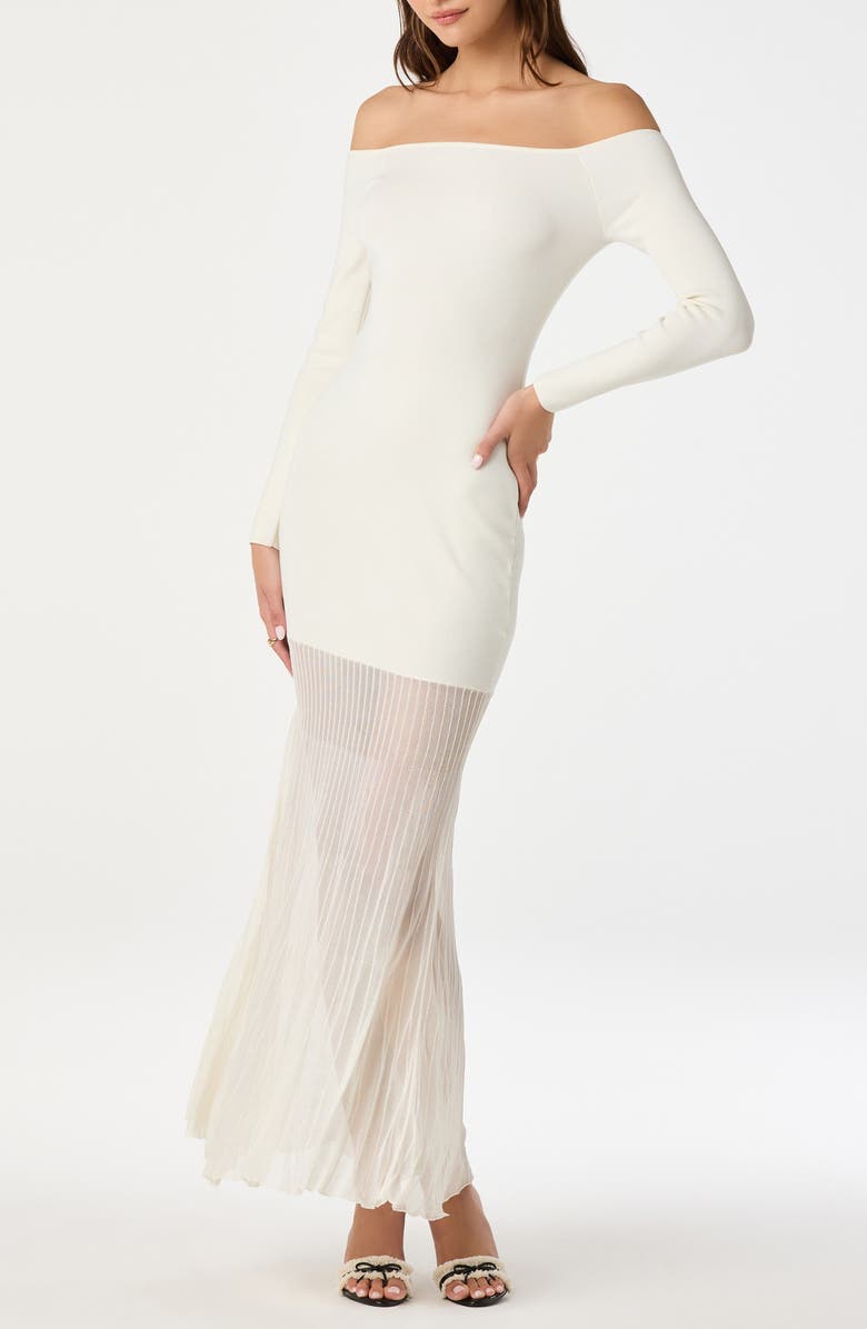 ASTR the Label Long Sleeve Off the Shoulder Mixed Media Dress, Alternate, color, Cream