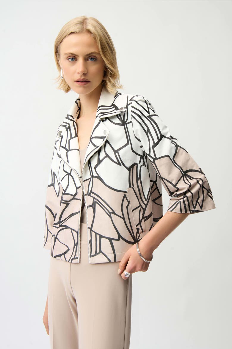 Faux Suede Abstract Print Swing Jacket, Alternate, color, Vanilla/Multi