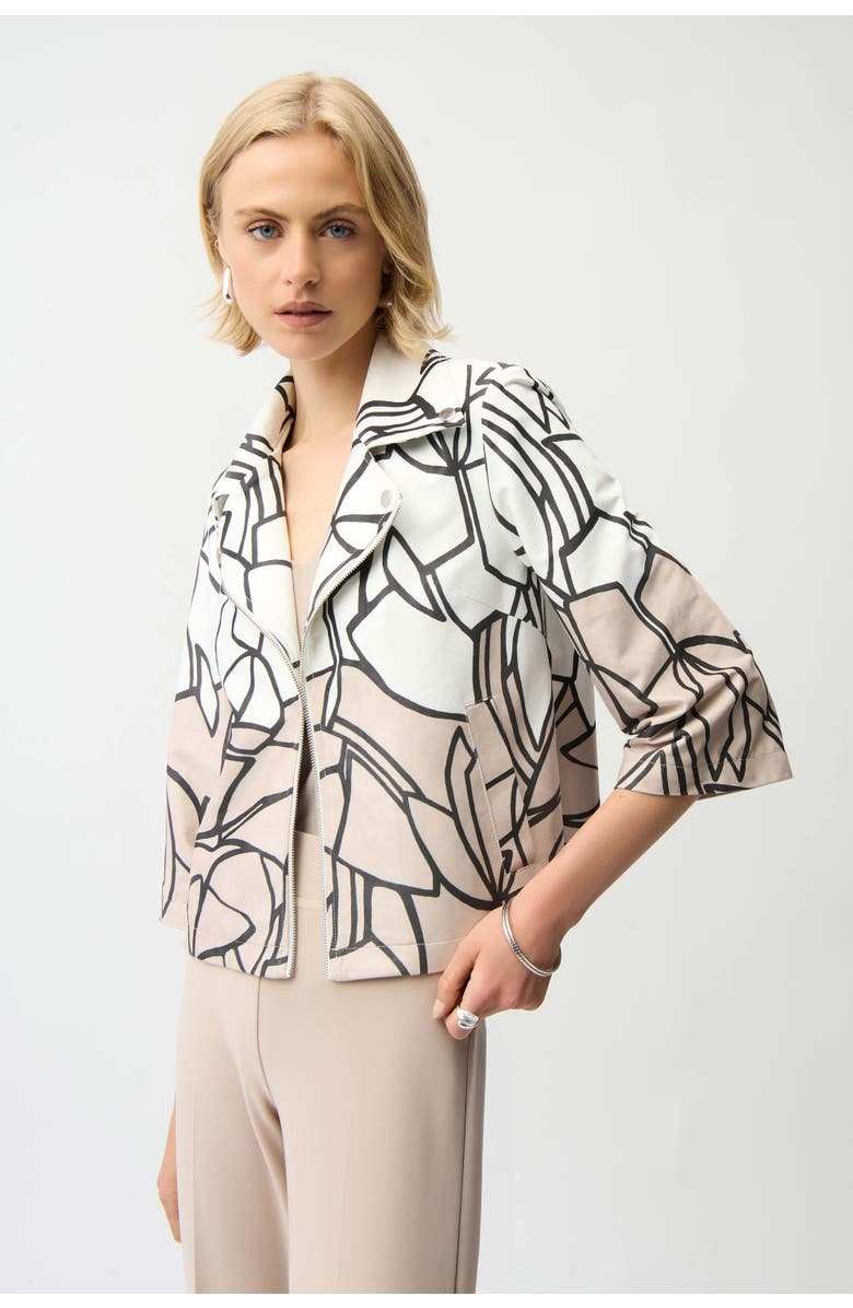 Joseph Ribkoff Faux Suede Abstract Print Swing Jacket, Alternate, color, Vanilla/Multi