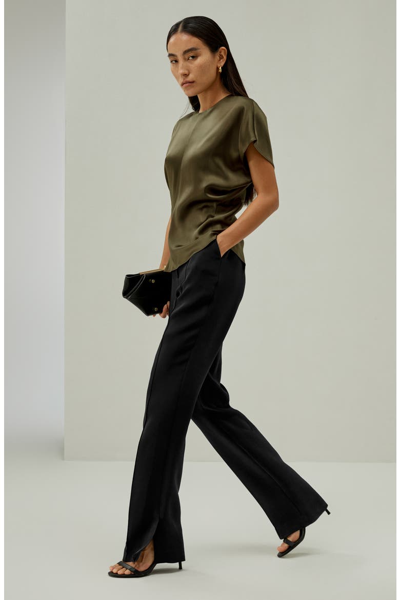 Women's Short Batwing Sleeve Silk Contour Top, Alternate, color, Pine