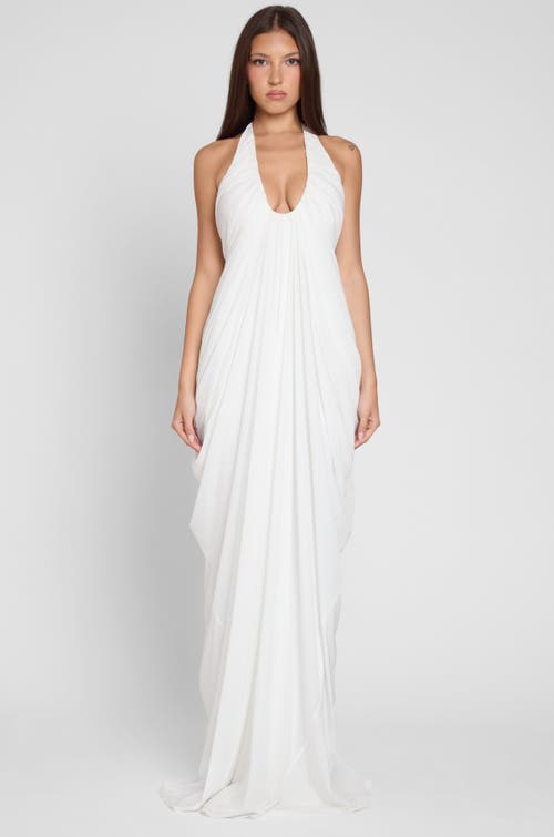 Leau Cascade Drape Gown In White