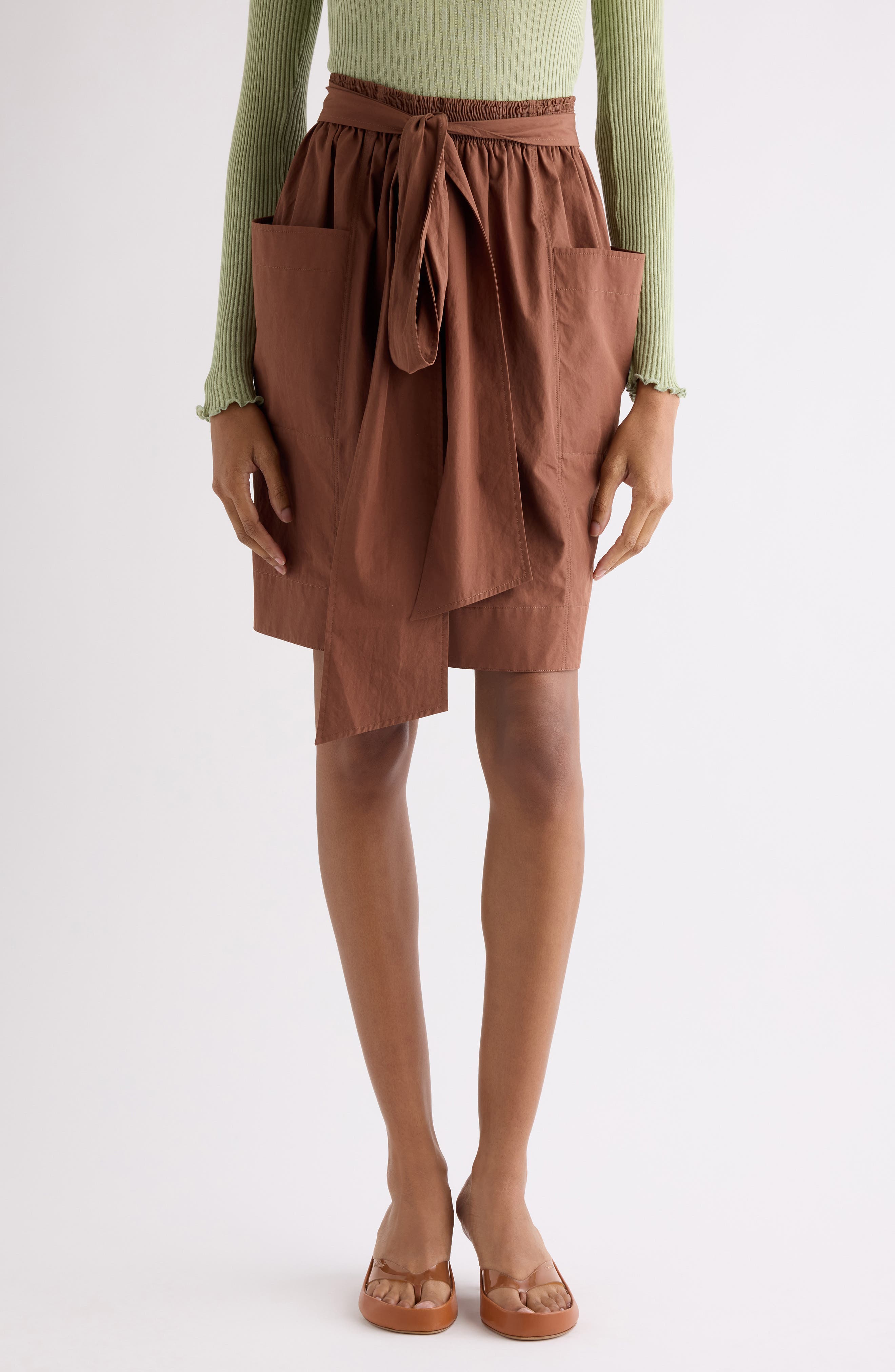 Tie Waist Cotton Poplin Skirt