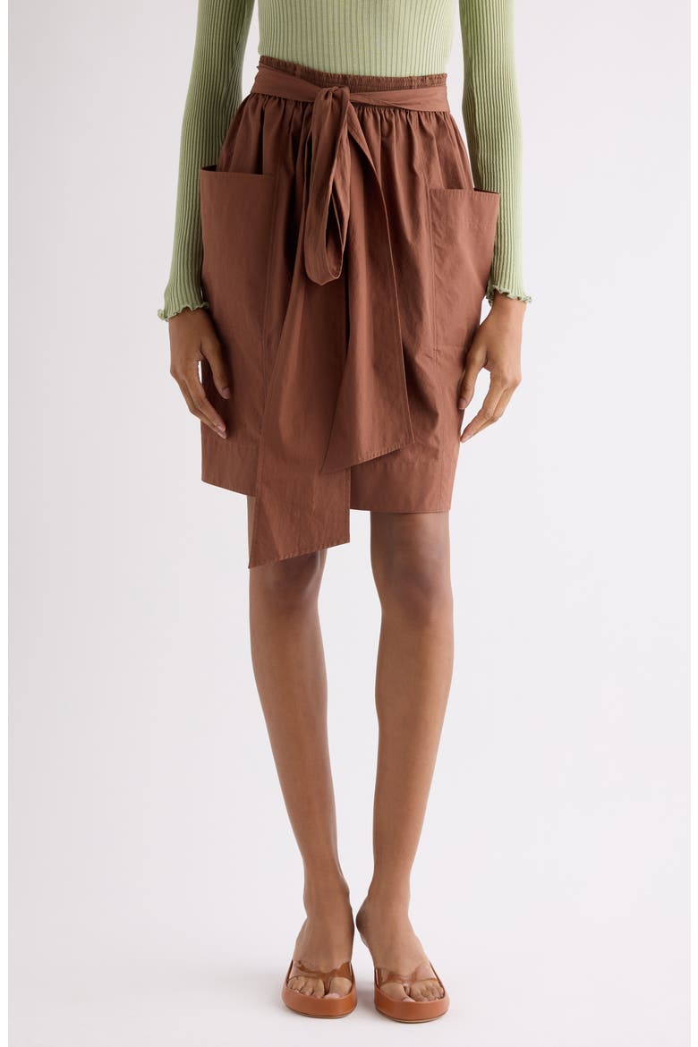 Tie Waist Cotton Poplin Skirt, Main, color, PLAIN BROWN
