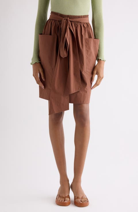 Tie Waist Cotton Poplin Skirt