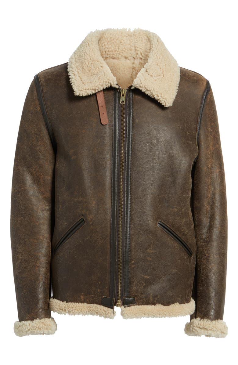 Schott NYC Genuine Shearling Vintage B-6 Bomber Jacket, Alternate, color,