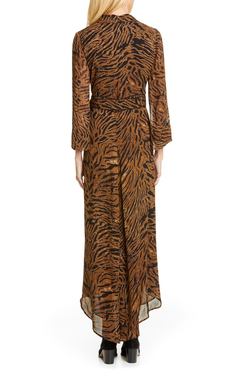 Ganni Tiger Print Georgette Midi Wrap Dress, Alternate, color,