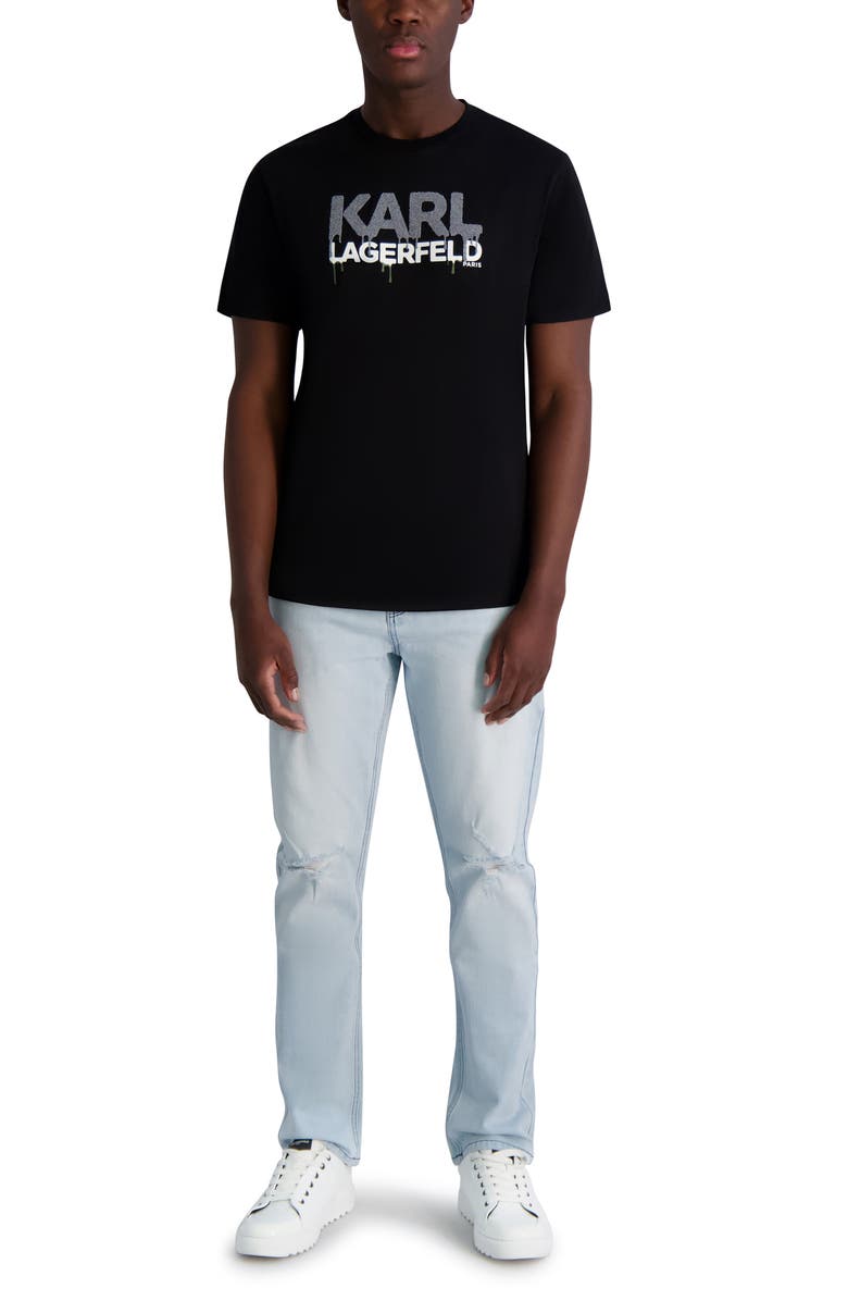 KARL LAGERFELD PARIS Drippy Beaded Logo Graphic T-Shirt, Alternate, color, Black
