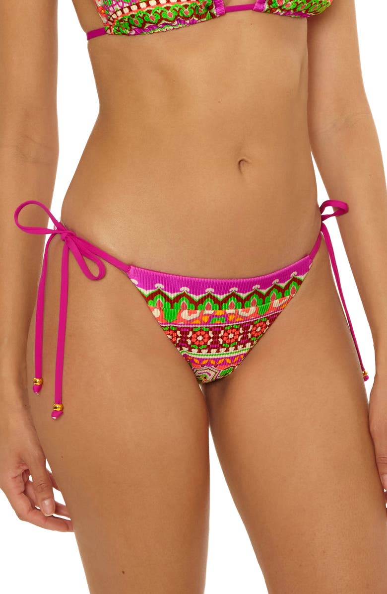 Becca Moroccan Side Tie Bikini Bottoms, Alternate, color, Pink Multi